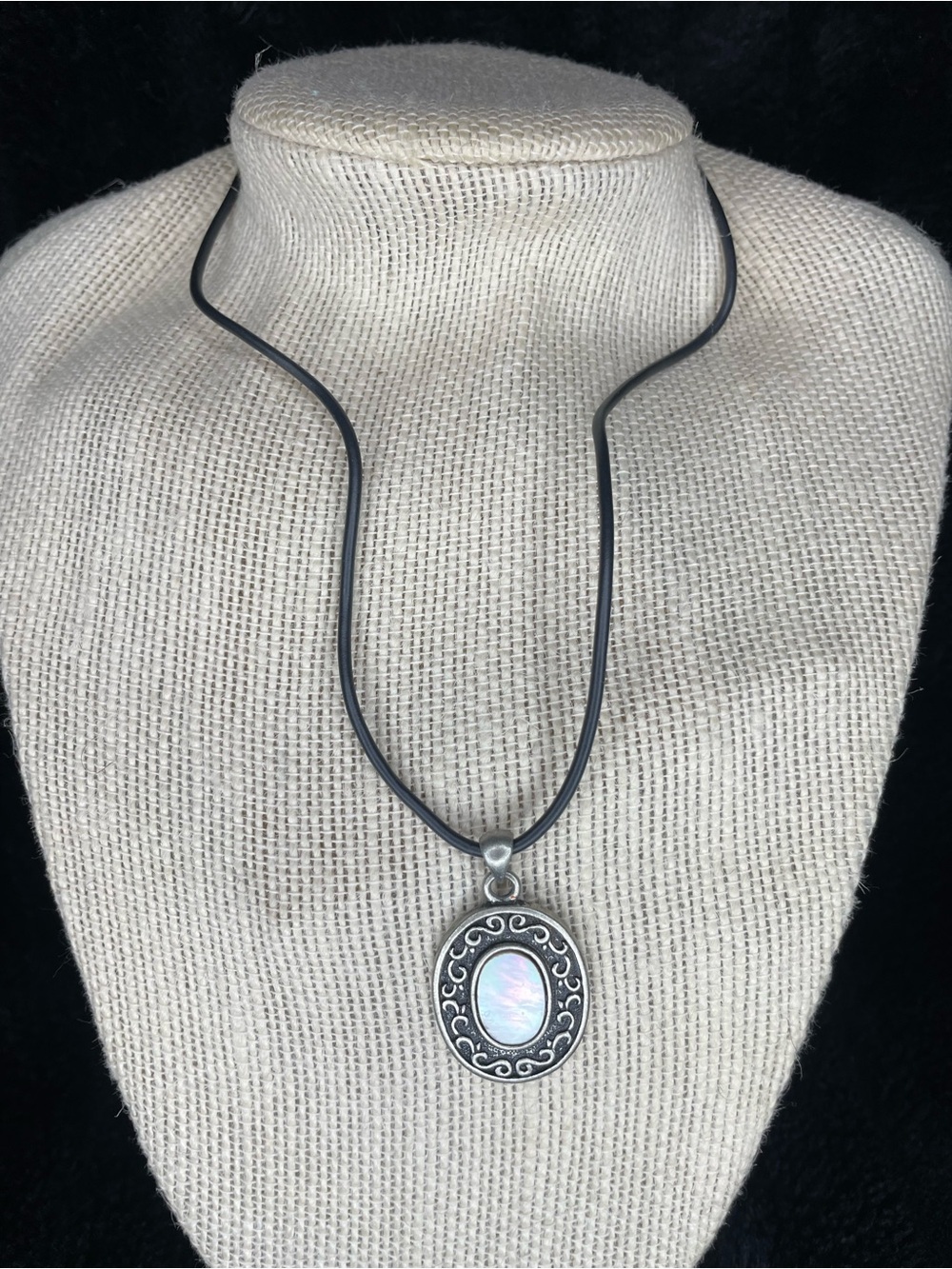 Opalescent Oval Pendant Necklace on Black Cord